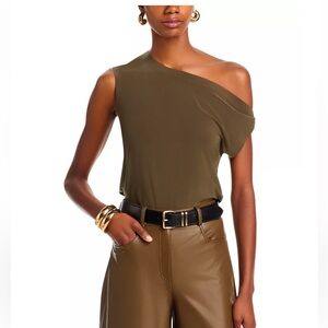 NWT Norma Kamali One Shoulder Drop Shoulder Top Bark XS